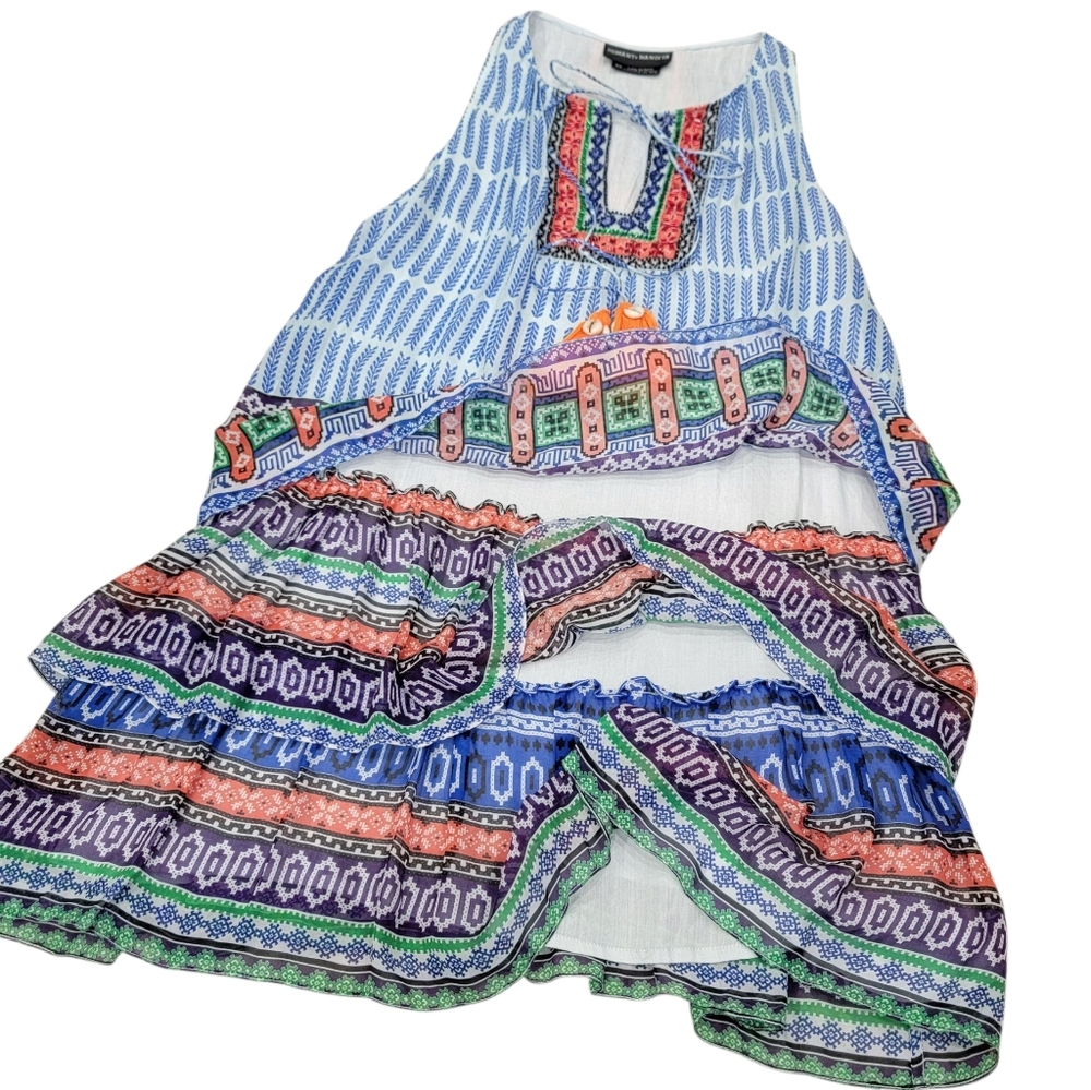 Hemant & Nandita Silk Tiered Mini Dress Bohemian Beaded Embellished Women’s XS - Picture 6 of 17